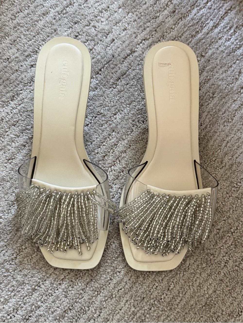 cult gaia uma beaded sandals with Silver Beaded Fringe